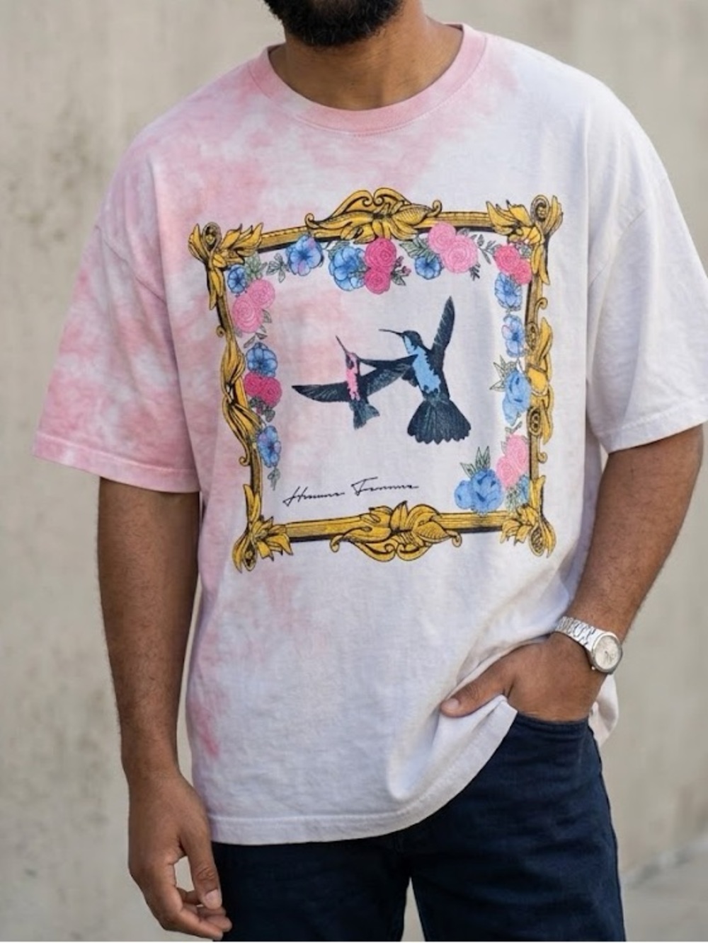 Homme + Femme Tie Dye Hummingbird Tee Medium